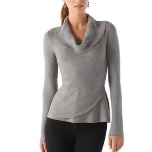 White House Black Market WHBM | Grey Cowl Neck Peplum Sweater M